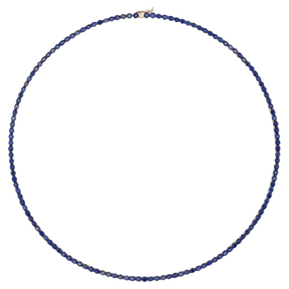 14K Yellow gold blue sapphire  necklace 3mm each stone total 14cts blue sapphires. Starts with a 14
