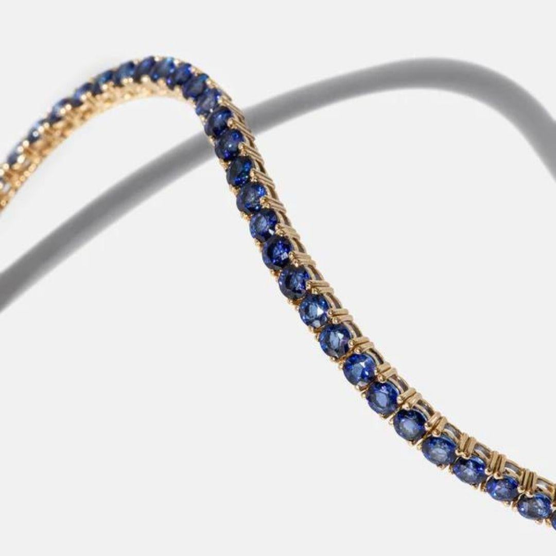 Modern Blue Sapphire Tennis Necklace  14K Gold For Sale
