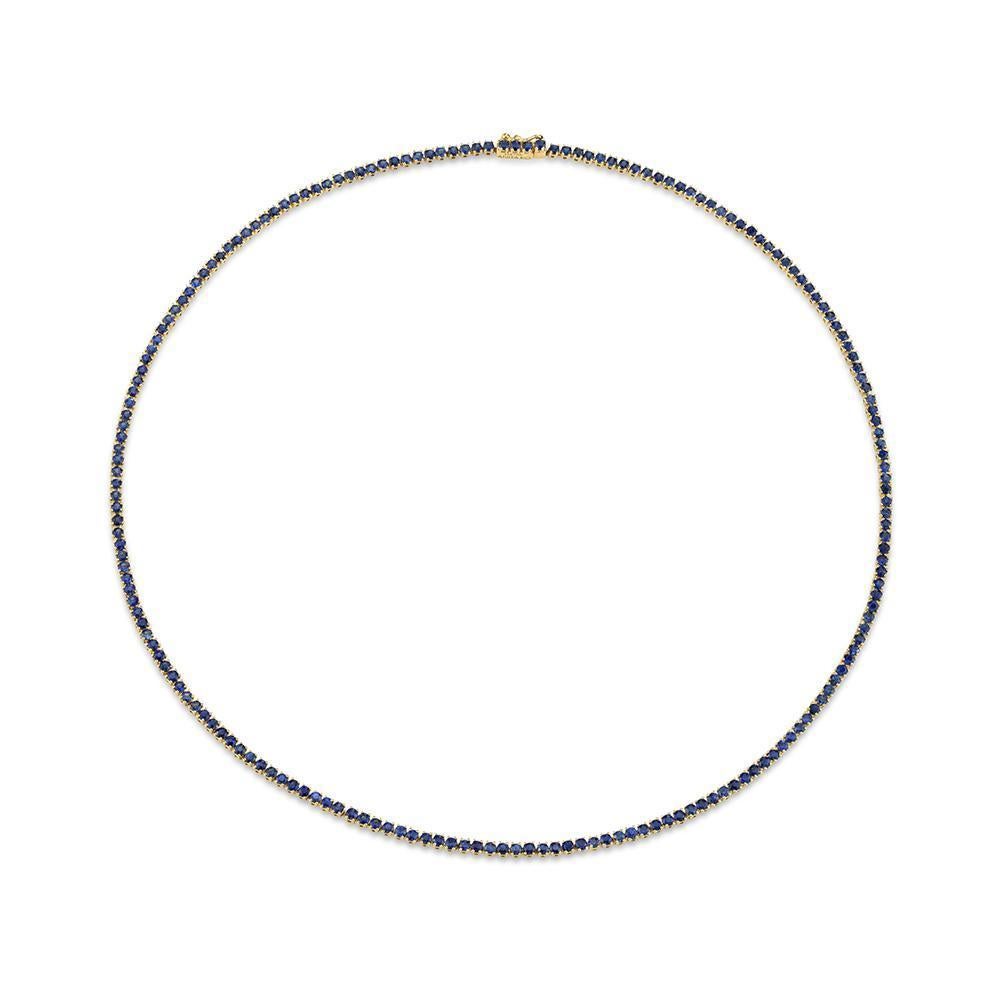 Blue Sapphire Tennis Necklace  14K Gold In New Condition For Sale In Tampa, FL