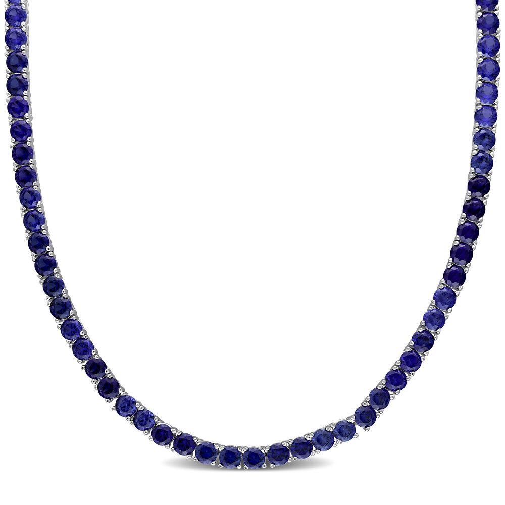 Women's or Men's Blue Sapphire Tennis Necklace  14K Gold For Sale