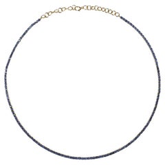 Blue Sapphire Tennis Necklace, Natural Round Sapphires, 14k Yellow Gold