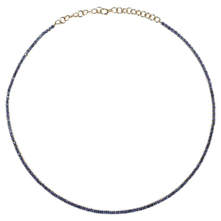 Blue Sapphire Tennis Necklace, Natural Round Sapphires, 14k Yellow Gold