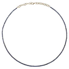 Collana tennis con zaffiri blu, zaffiri tondi naturali, oro giallo 14k