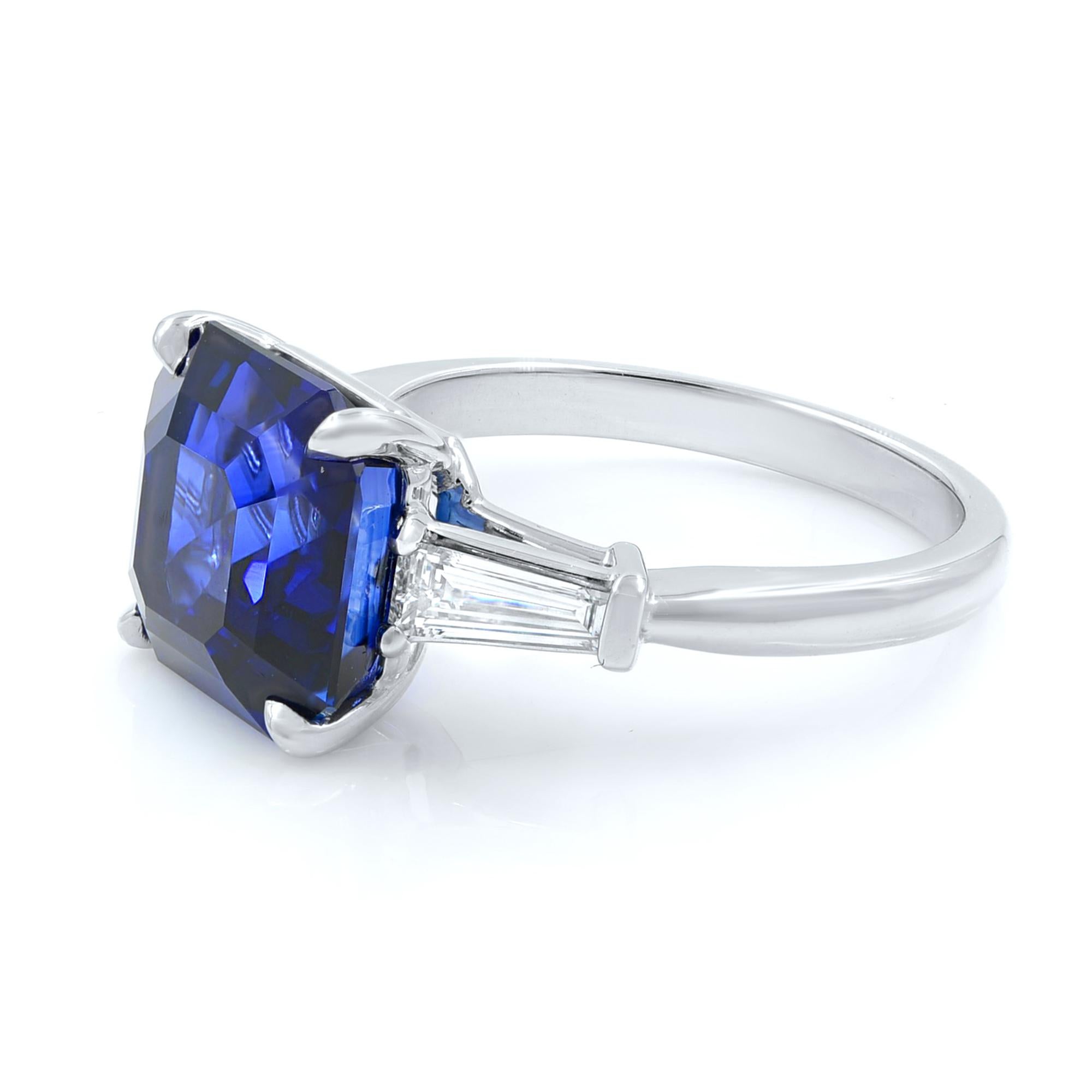 Blue Sapphire Three-Stone Diamond Engagement Platinum 7.18 GRS Certified Ring 1