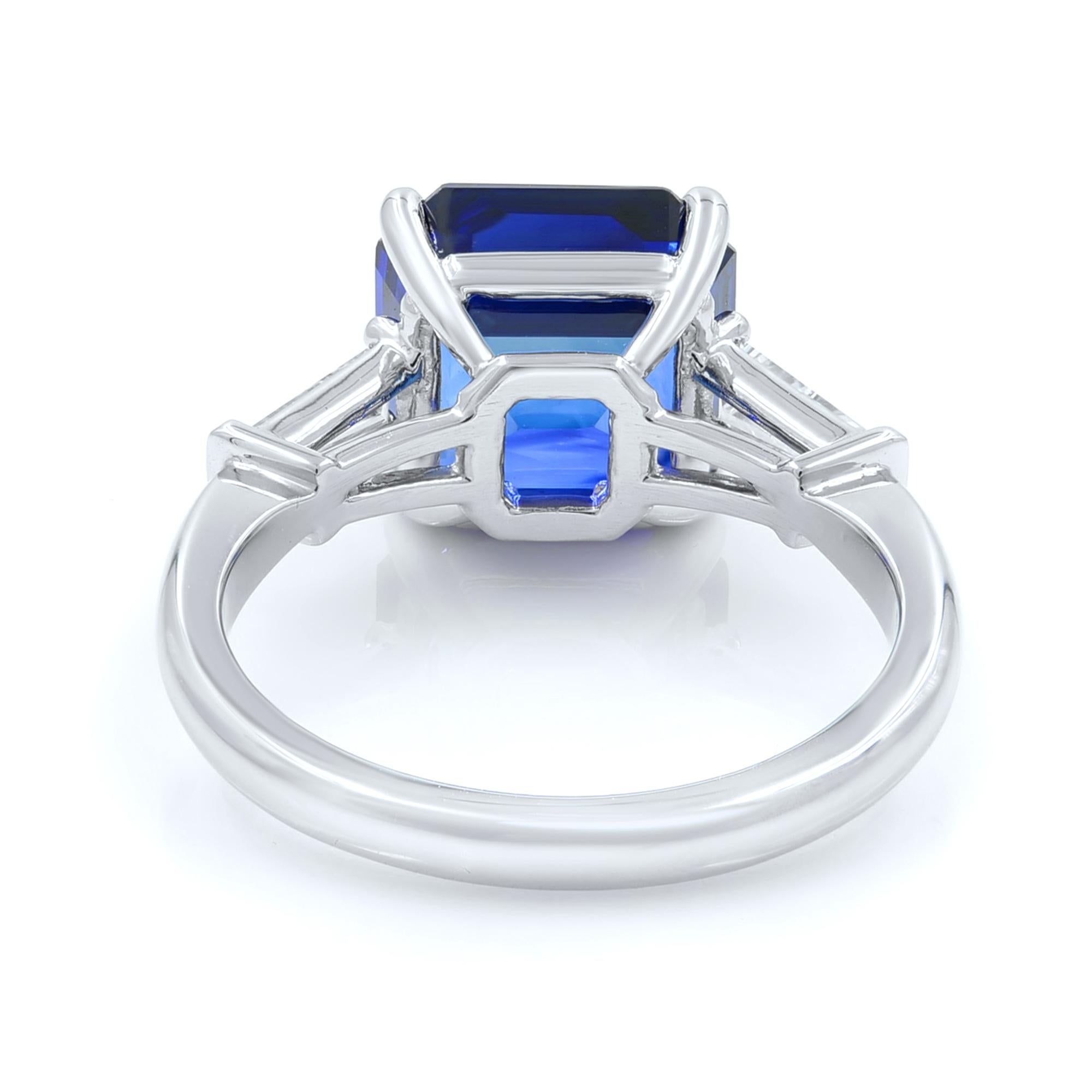 Blue Sapphire Three-Stone Diamond Engagement Platinum 7.18 GRS Certified Ring 2