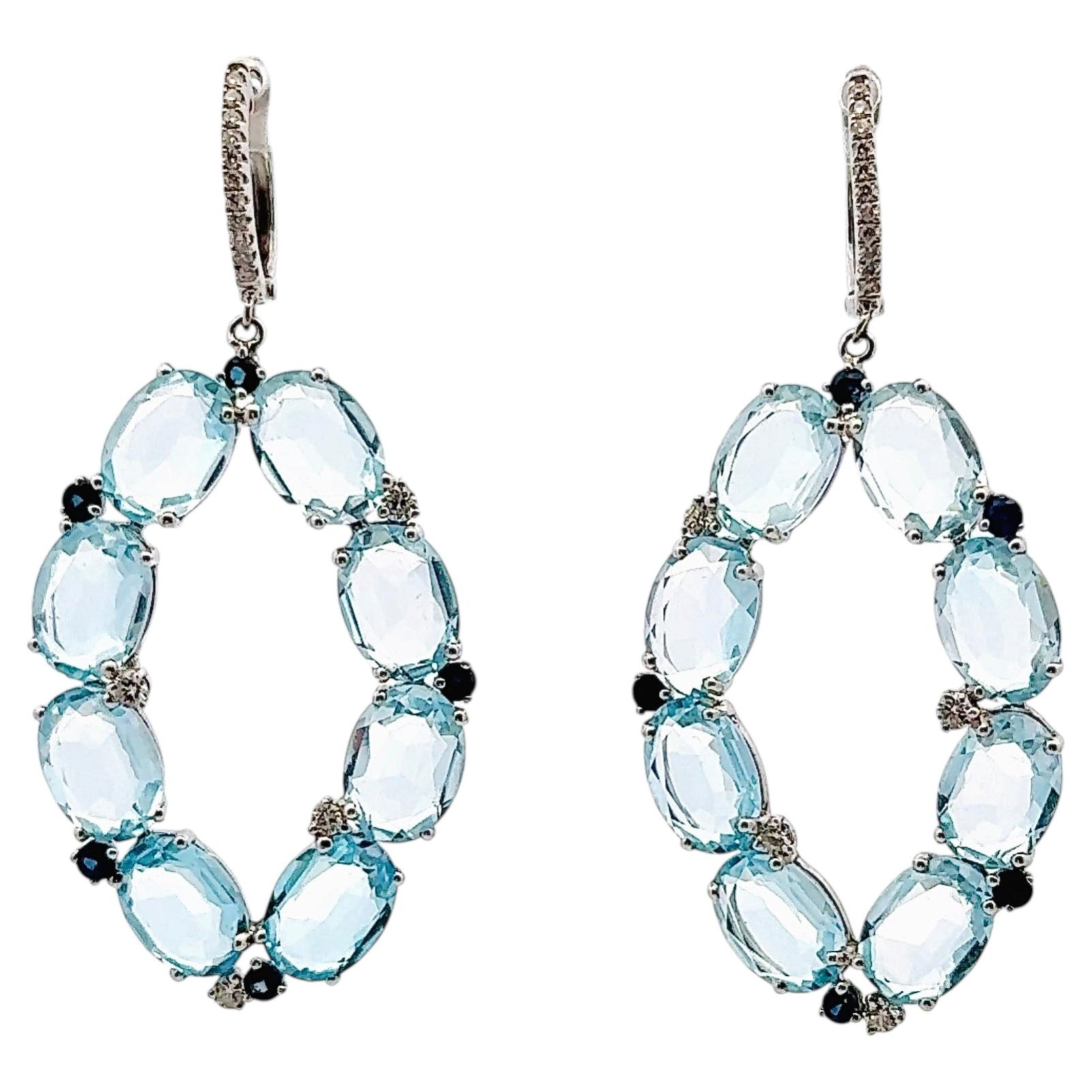 Blue Sapphire & Topaz Drop Earrings Rose Gold For Her For Sale