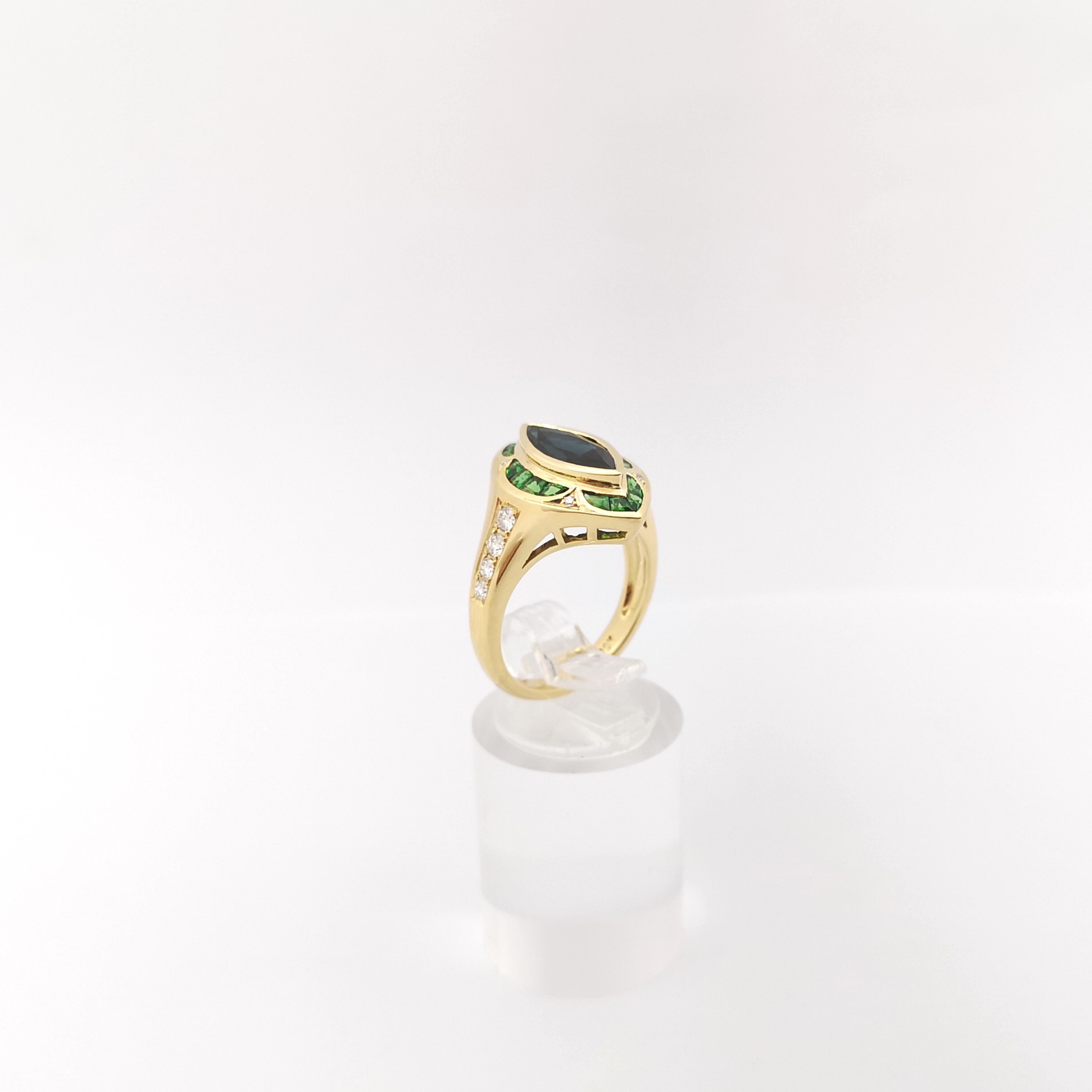 Blue Sapphire, Tsavorite and Diamond Ring set in 18K Gold Settings For Sale 6