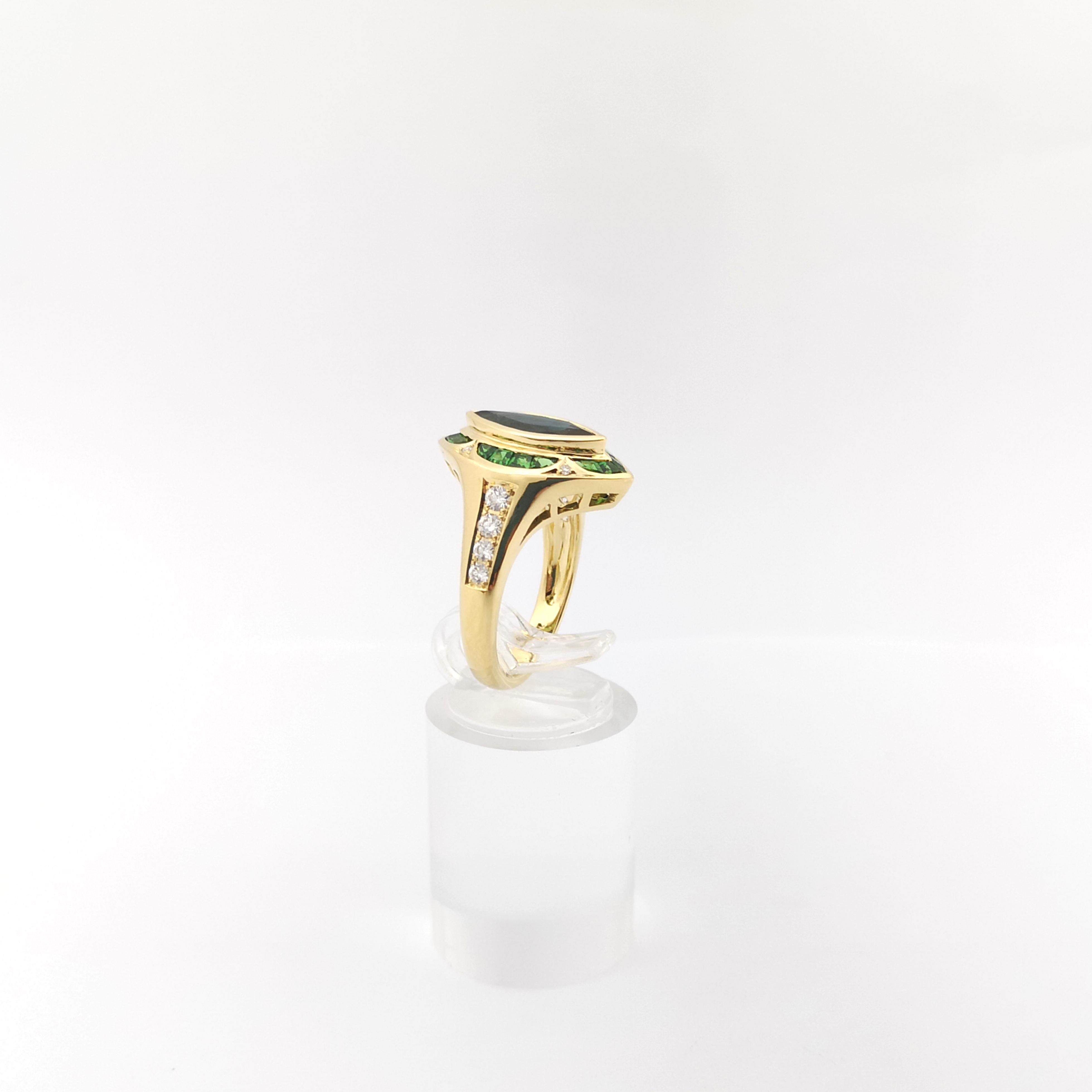 Blue Sapphire, Tsavorite and Diamond Ring set in 18K Gold Settings For Sale 7