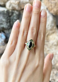 Blue Sapphire, Tsavorite and Diamond Ring set in 18K Gold Settings