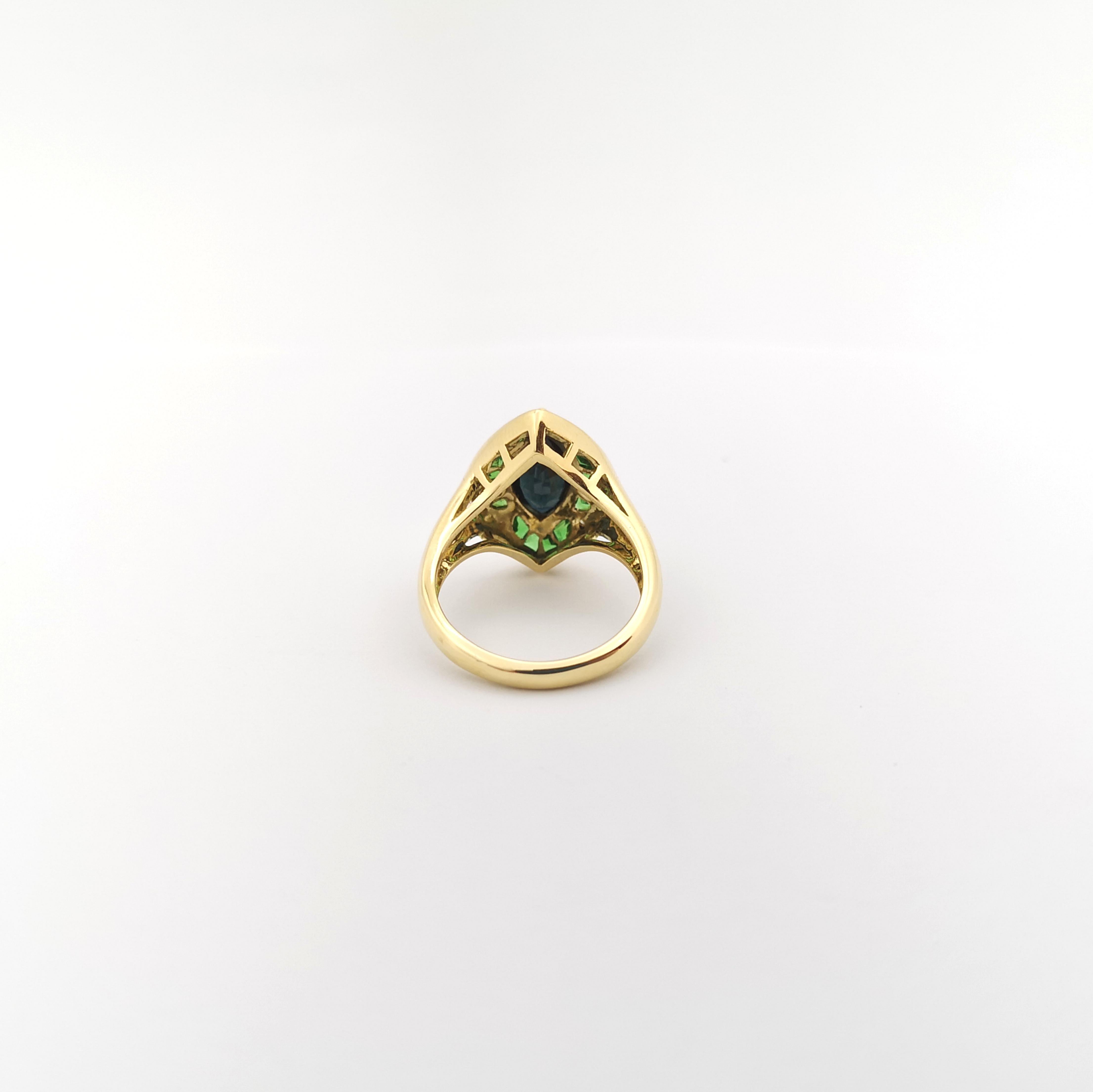 Blue Sapphire, Tsavorite and Diamond Ring set in 18K Gold Settings For Sale 3