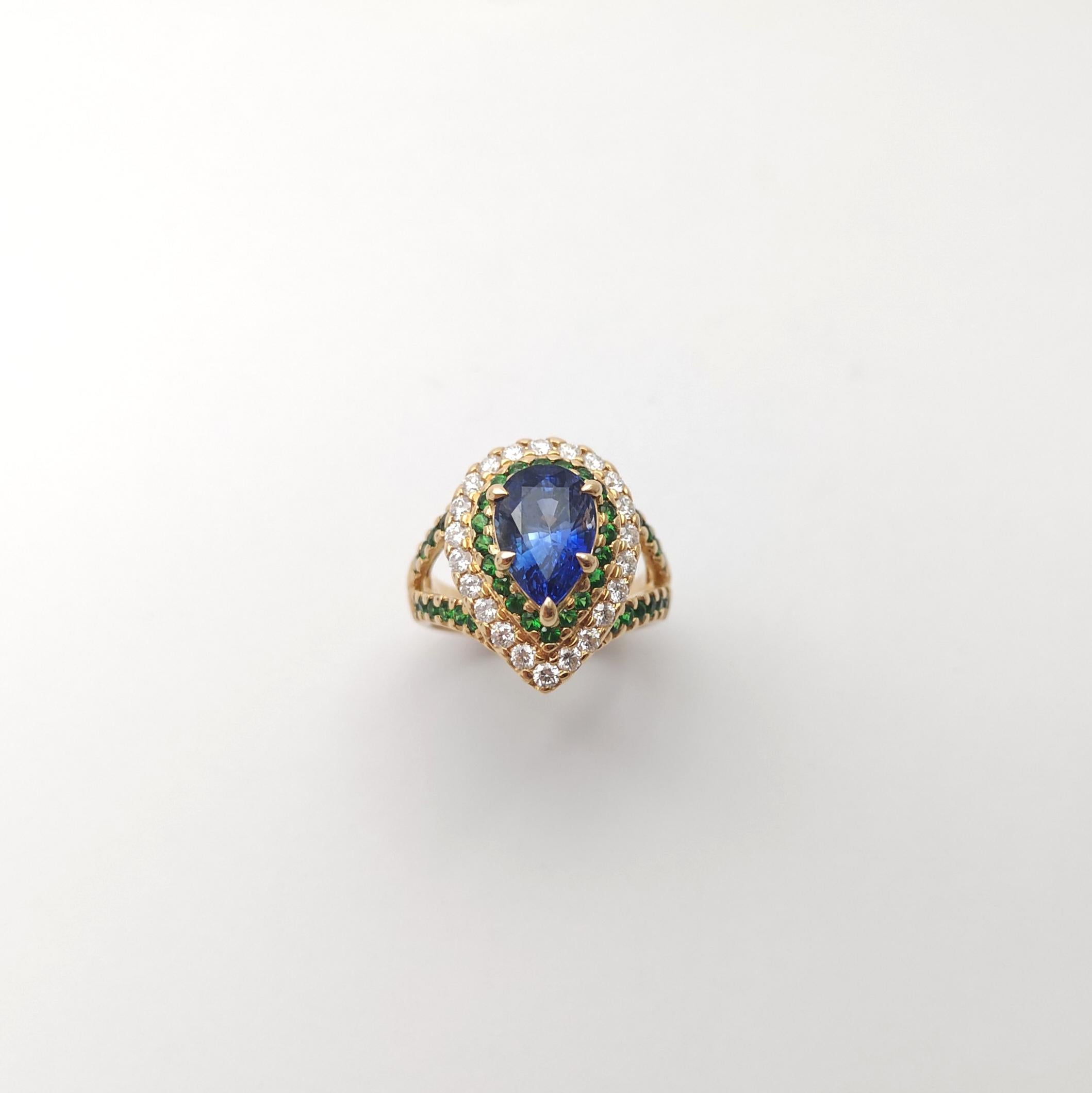 Anello con zaffiro blu, tsavorite e diamante incastonati in oro rosa 18 carati in vendita 7