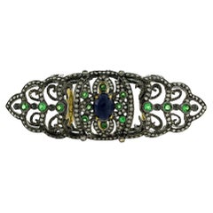 Blauer Saphir & Tsavorit Kronenförmiger Ring mit langen Diamanten in Pavé-Fassung