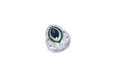 Marquise Blue Sapphire, Tsavorite, Diamond 1.24 Carat Ring in 18K Gold Settings