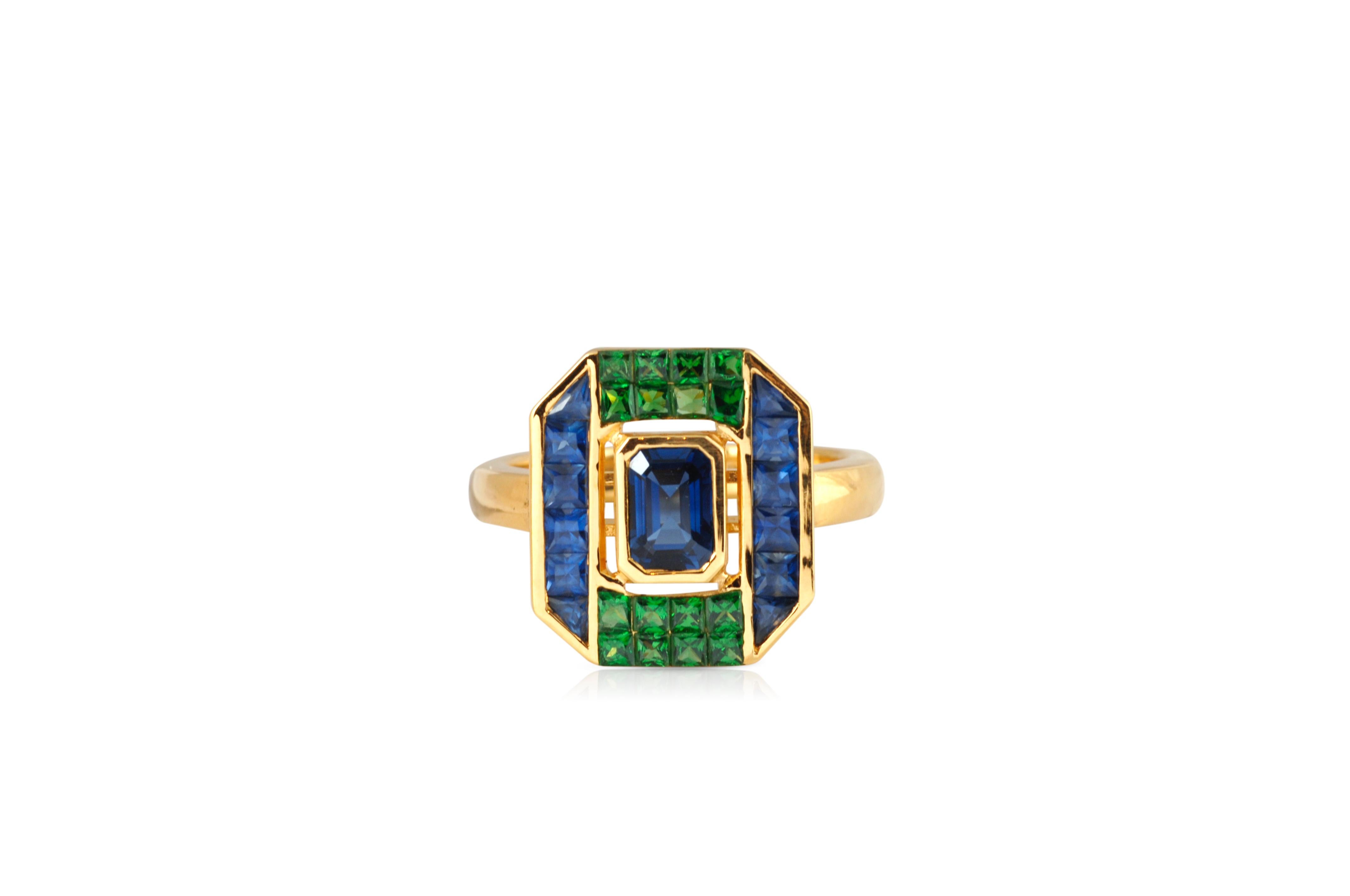 Blauer Saphir & Tsavorit Granat Ring 18k Gold von Kavant & Sharart (Zeitgenössisch) im Angebot