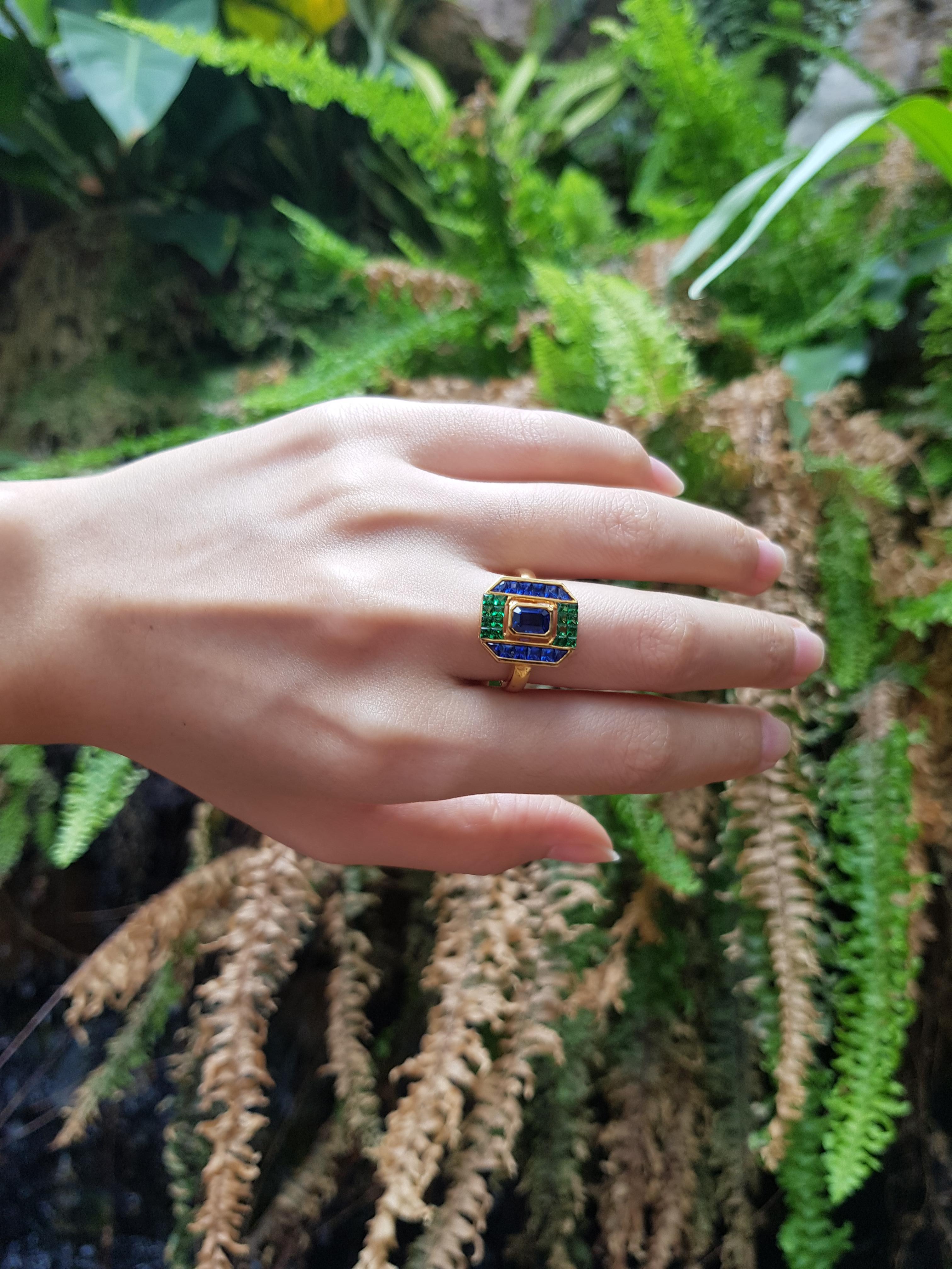 Mixed Cut Blue Sapphire & Tsavorite Garnet Ring 18k Gold by Kavant & Sharart For Sale