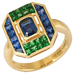 Used Blue Sapphire & Tsavorite Garnet Ring 18k Gold by Kavant & Sharart