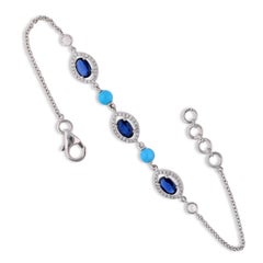 Blue Sapphire, Turquoise & Diamond bracelet Set In 18 Kt White Gold