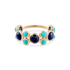 Blue Sapphire & Turquoise Round Ring In 18K Yellow Gold