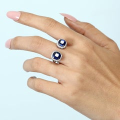 Blue Sapphire Twin Ring With Diamonds Made In 18k White Gold