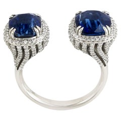 Blauer Saphir-Twin-Ring mit Diamanten aus 18 Karat Weißgold