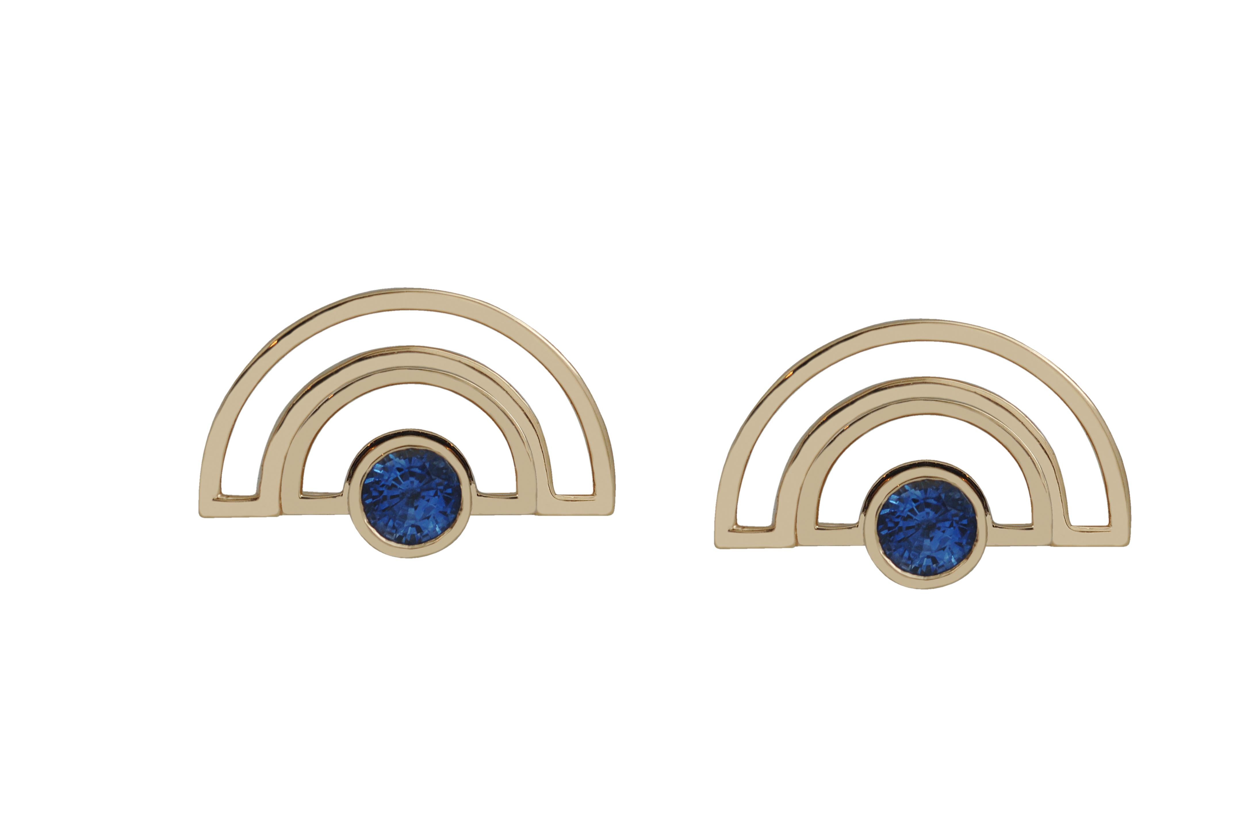 Blue Sapphire Twist Reflection Jacket Earrings set in 18K Gold Settings In New Condition For Sale In Bangkok, 10