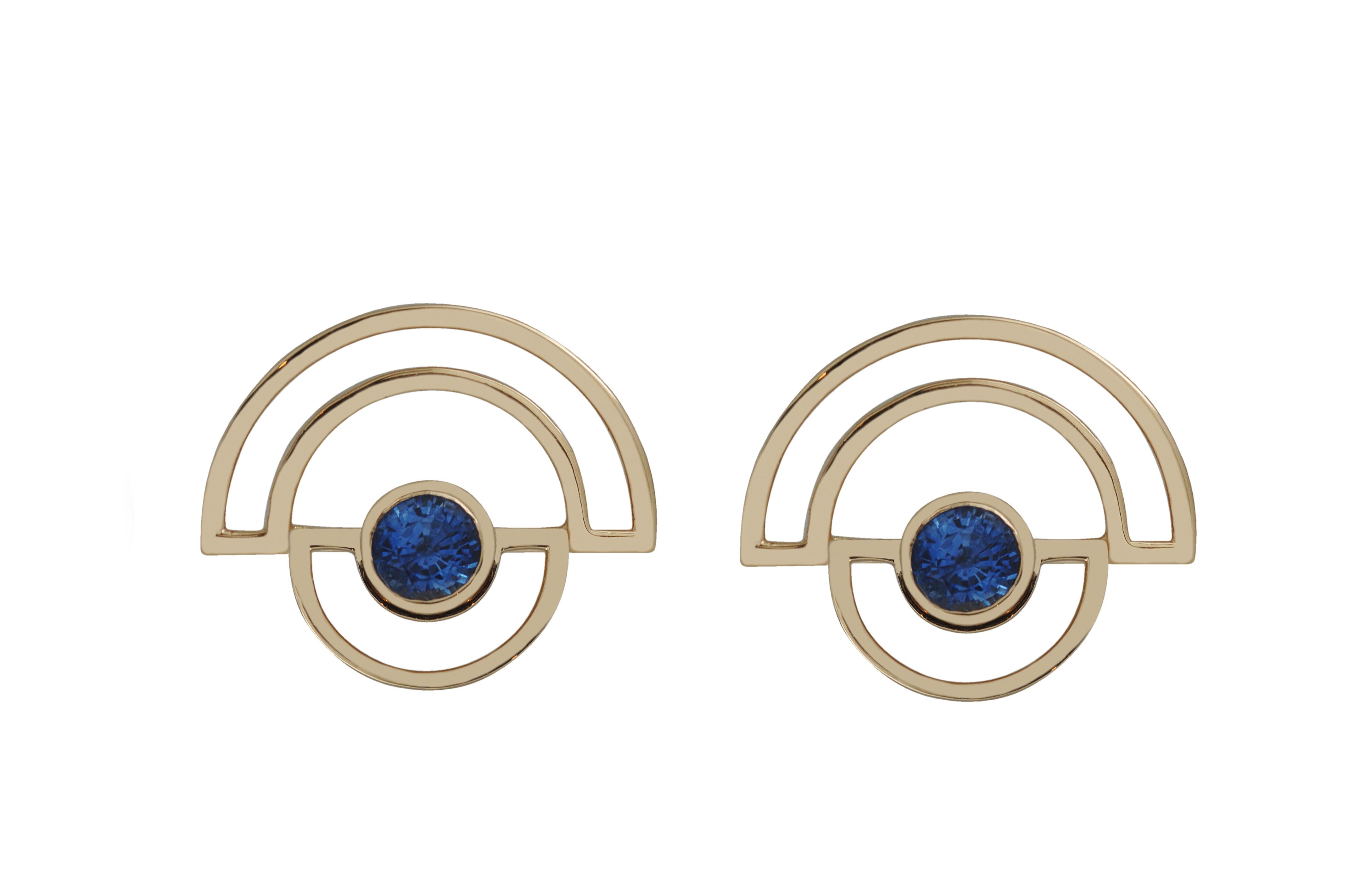 Women's Blue Sapphire Twist Reflection Jacket Earrings set in 18K Gold Settings For Sale