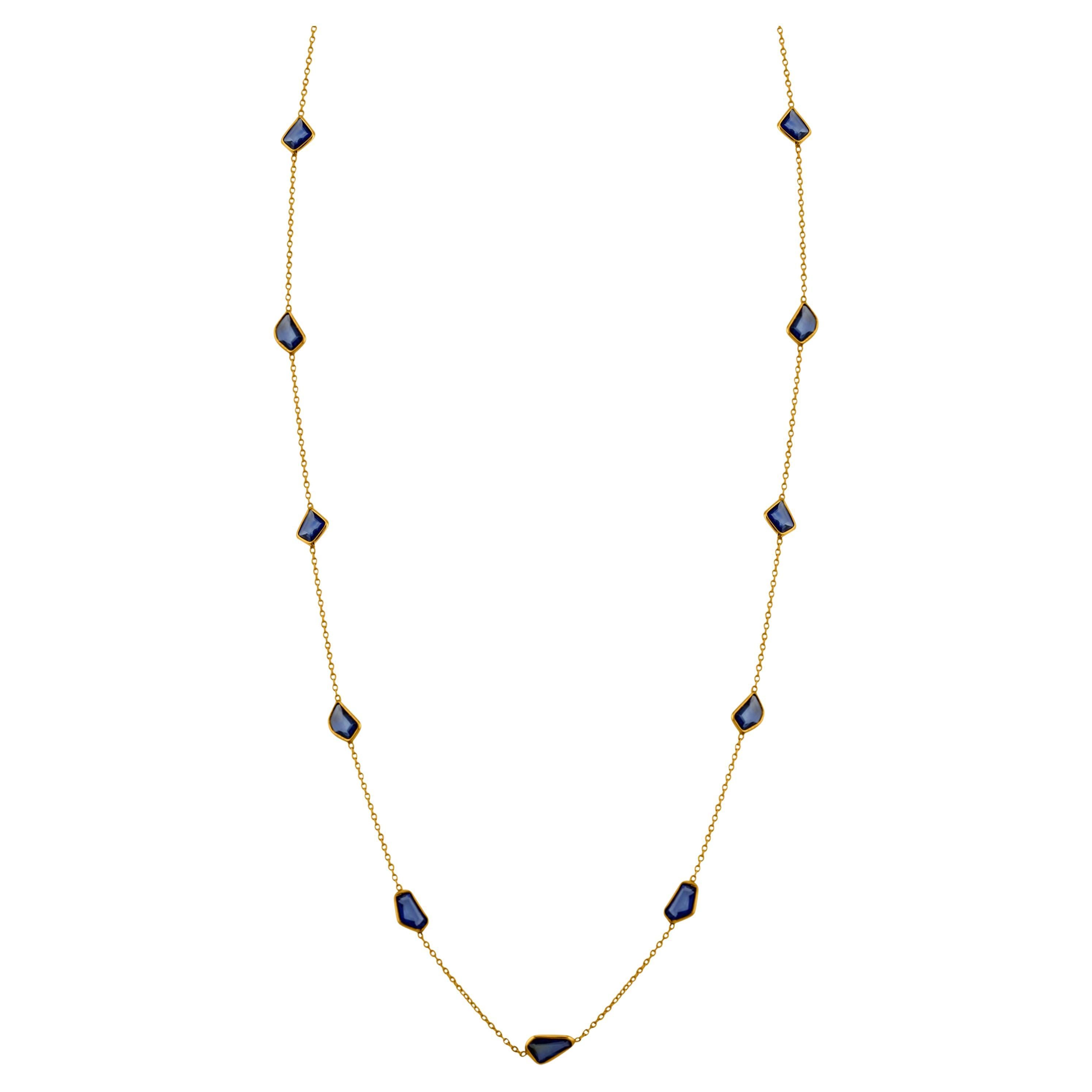 Blue Sapphire Unshape Necklace In 18K Yellow Gold
