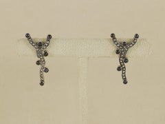 Blue sapphire victorian earrings in silver and gold