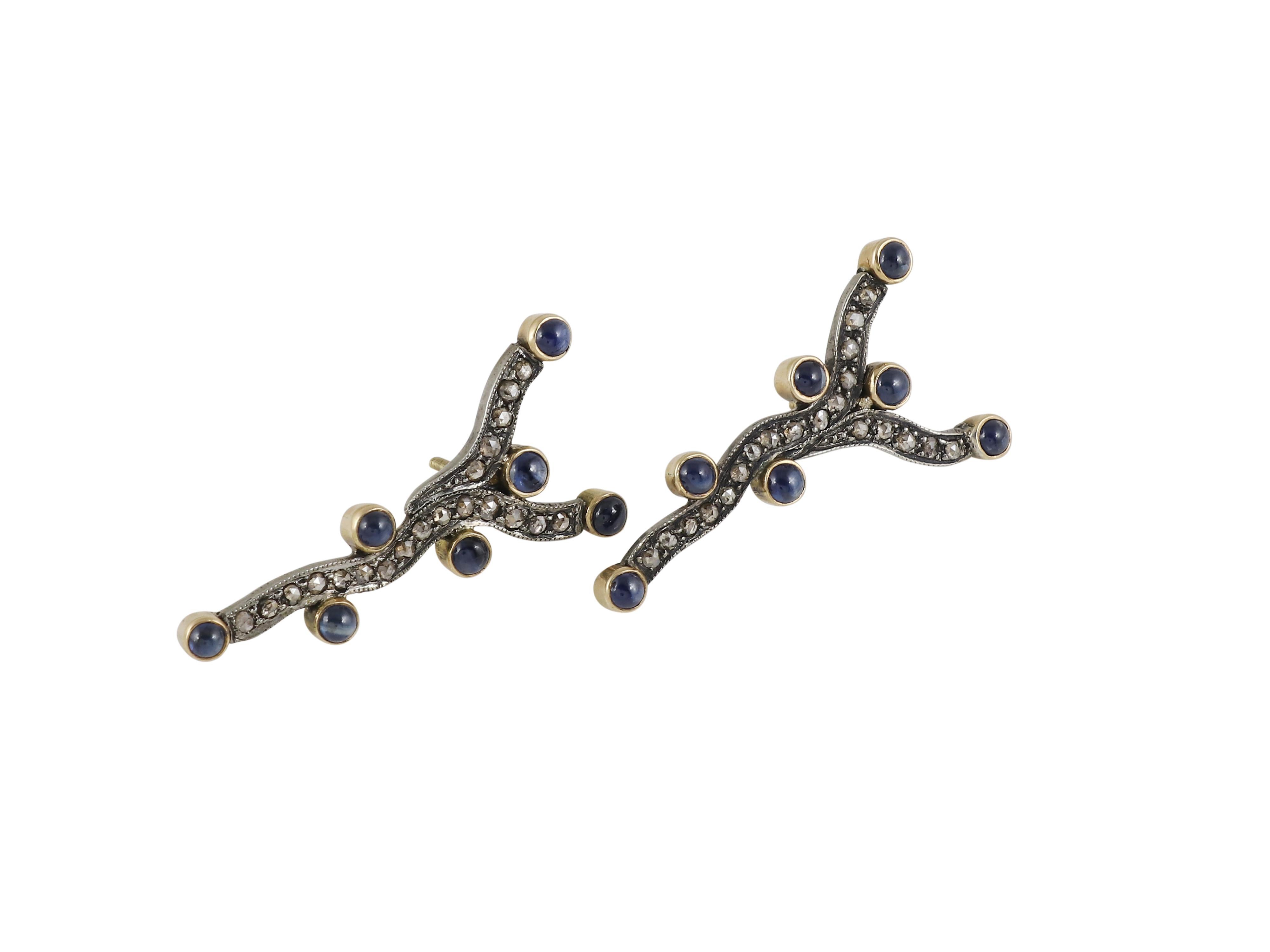 Boucles d'oreilles victoriennes en argent et or ornées de saphirs bleus Pour femmes en vente