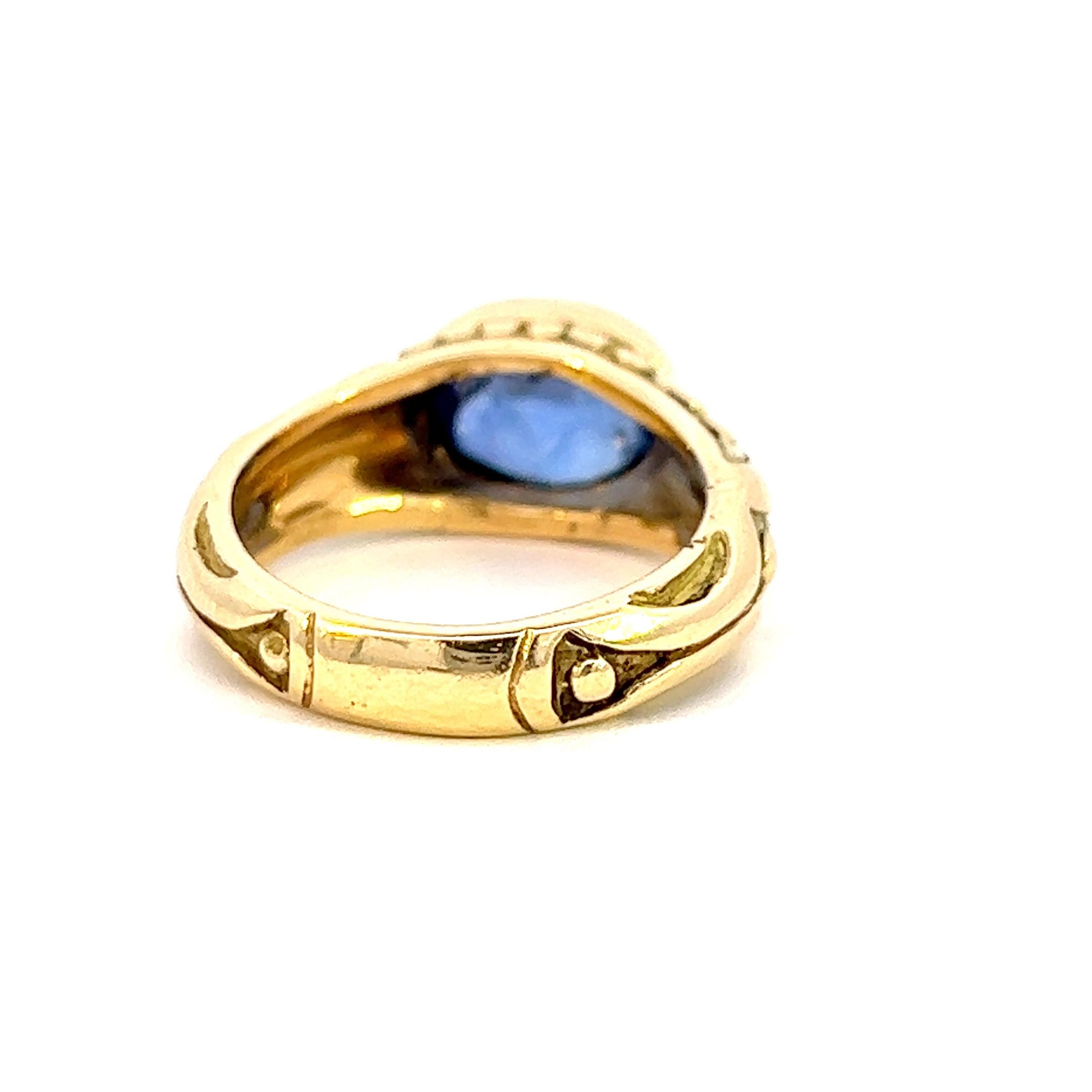 Blauer Saphir Vintage 18k Gold Ring für Damen oder Herren im Angebot