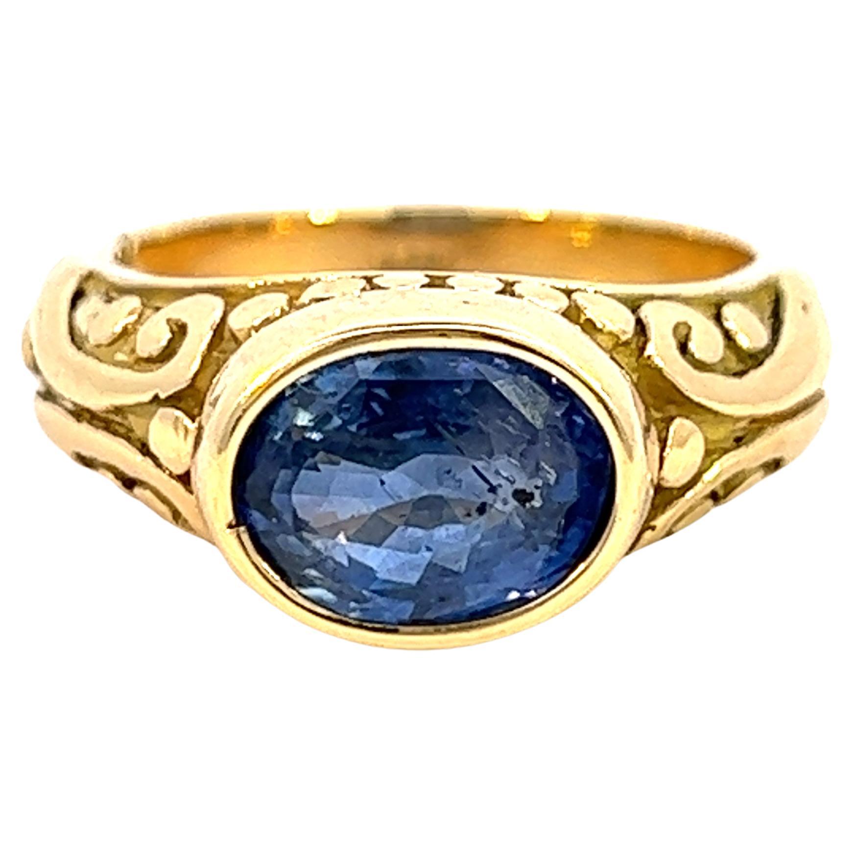 Blauer Saphir Vintage 18k Gold Ring im Angebot