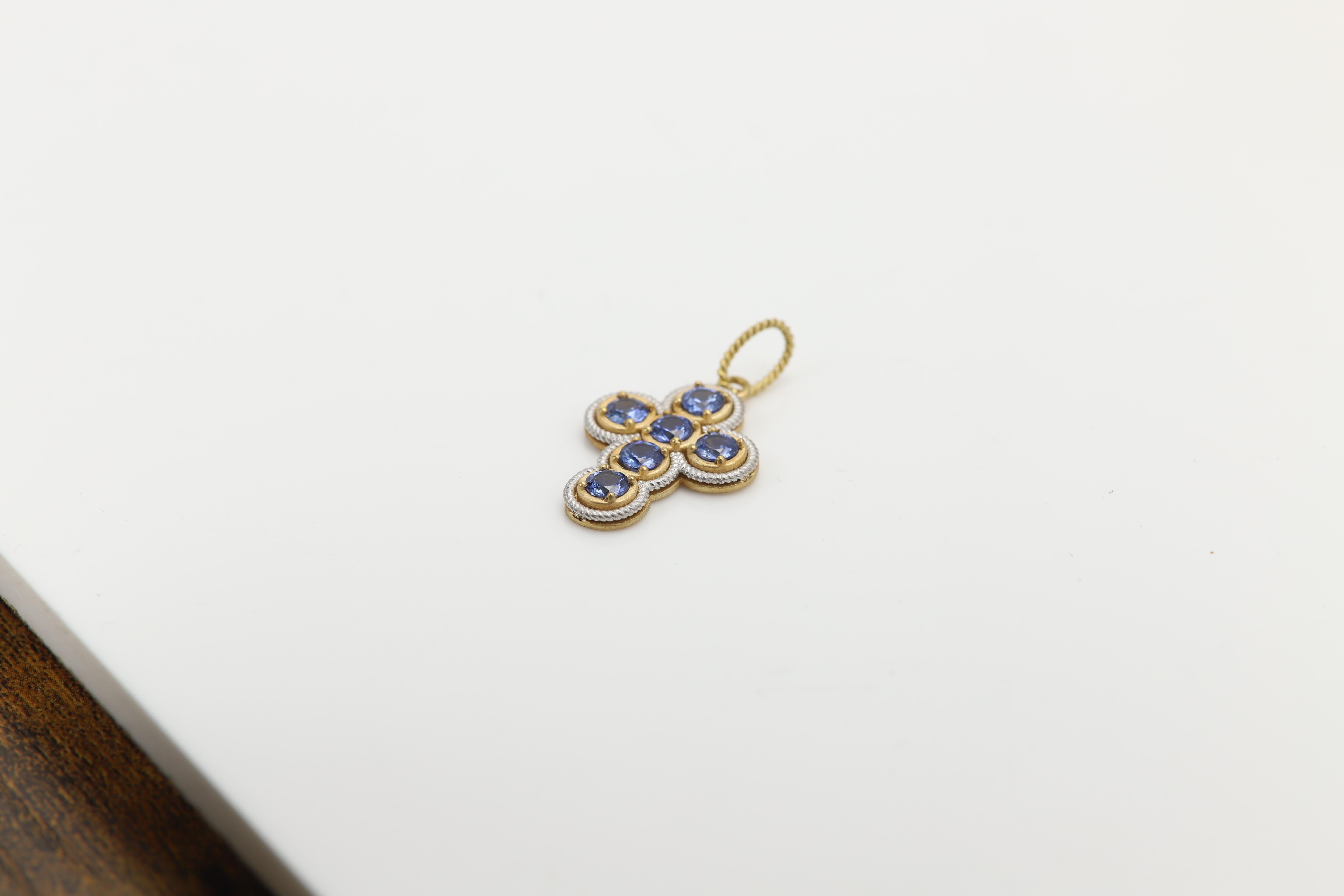 De las mujeres Zafiro Azul Cruz Vintage Colgante Cruz de Oro de 18 Kilates en dos tonos made in Italy en venta