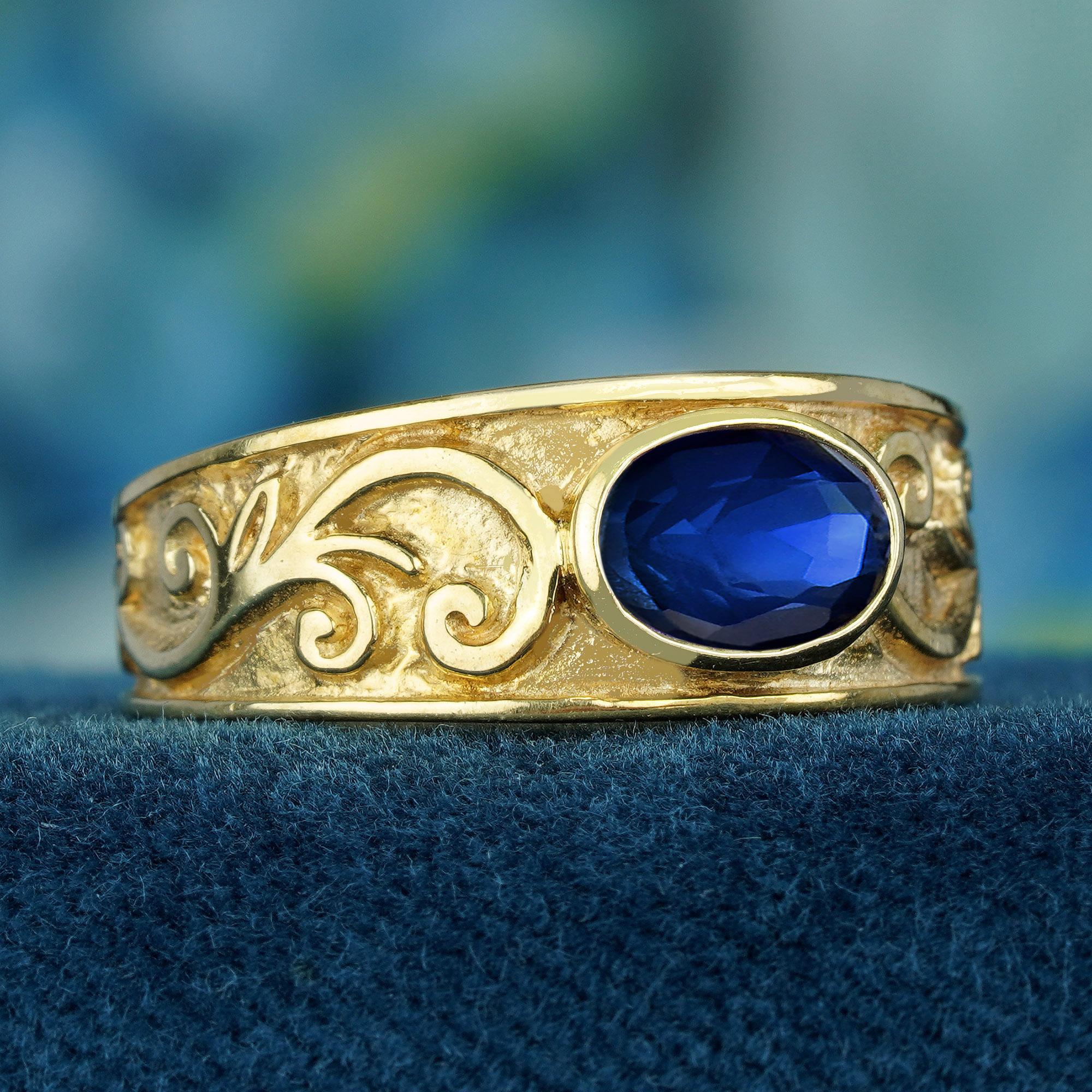 Édouardien Bague vintage en saphir bleu  en or jaune 9K massif en vente