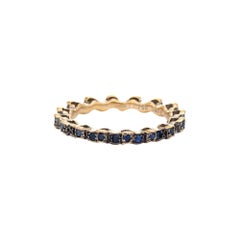 Blue Sapphire Wavy Eternity Ring 18k Yellow Gold Undulating Band Stacker