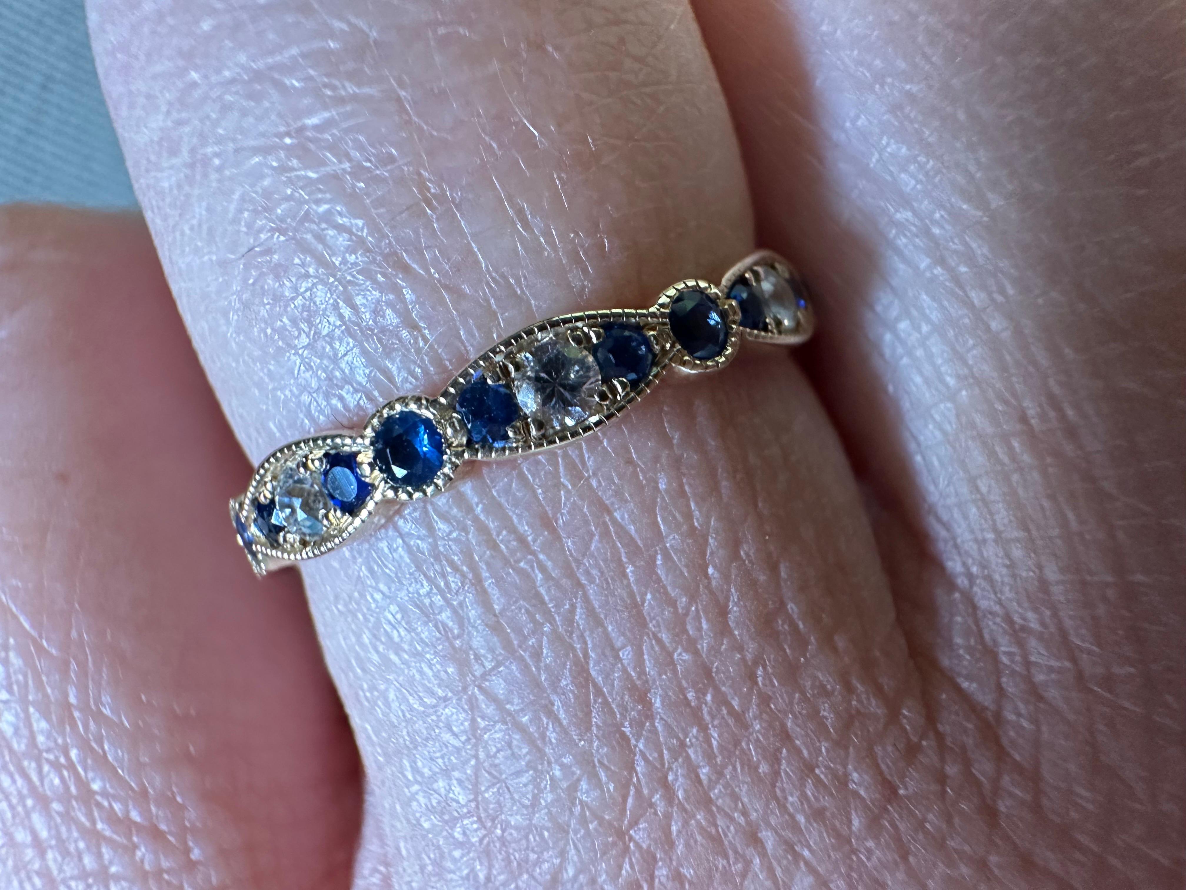 Blue sapphire wedding band 14KT yellow gold  In New Condition For Sale In Boca Raton, FL