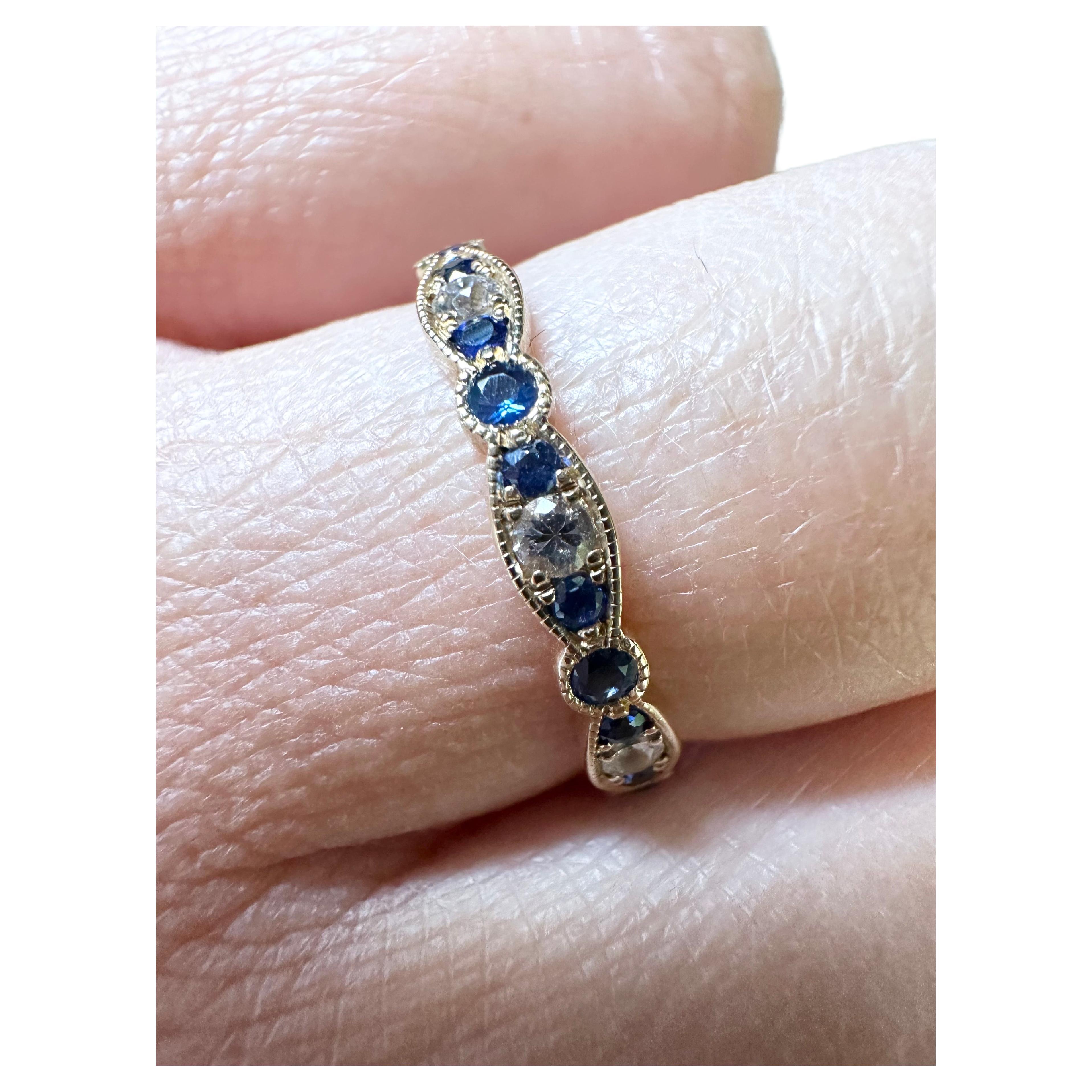 Blue sapphire wedding band 14KT yellow gold  For Sale