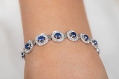 Blue Sapphire Wedding Bracelet with Halo Diamonds in 18K White Gold