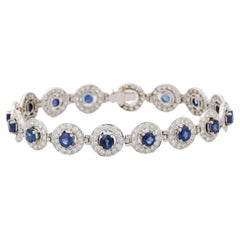Bracelet de mariage en or blanc 18 carats avec saphirs bleus et halo de diamants