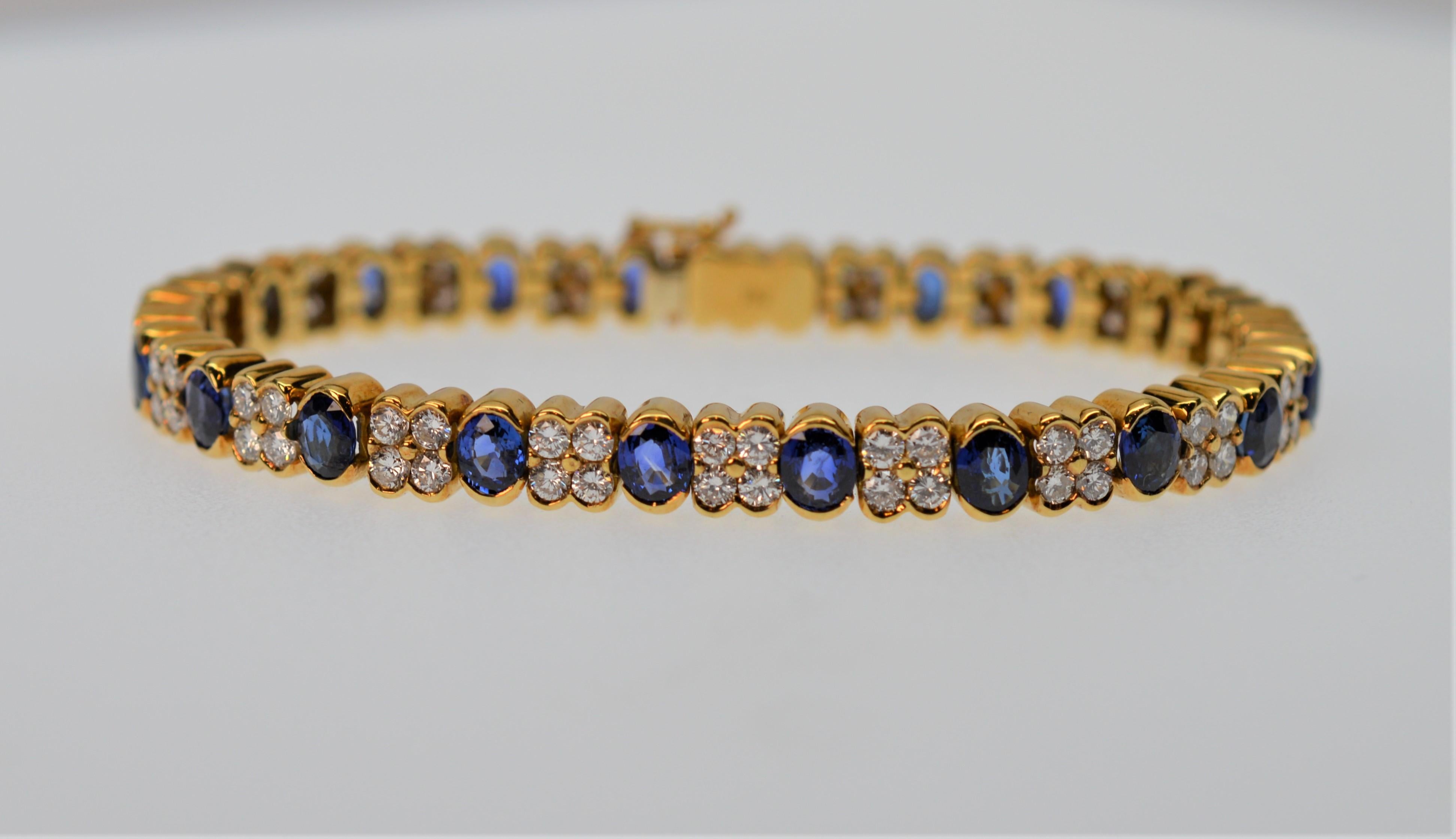 Women's Blue Sapphire & White Diamond 18K Yellow Gold Bracelet