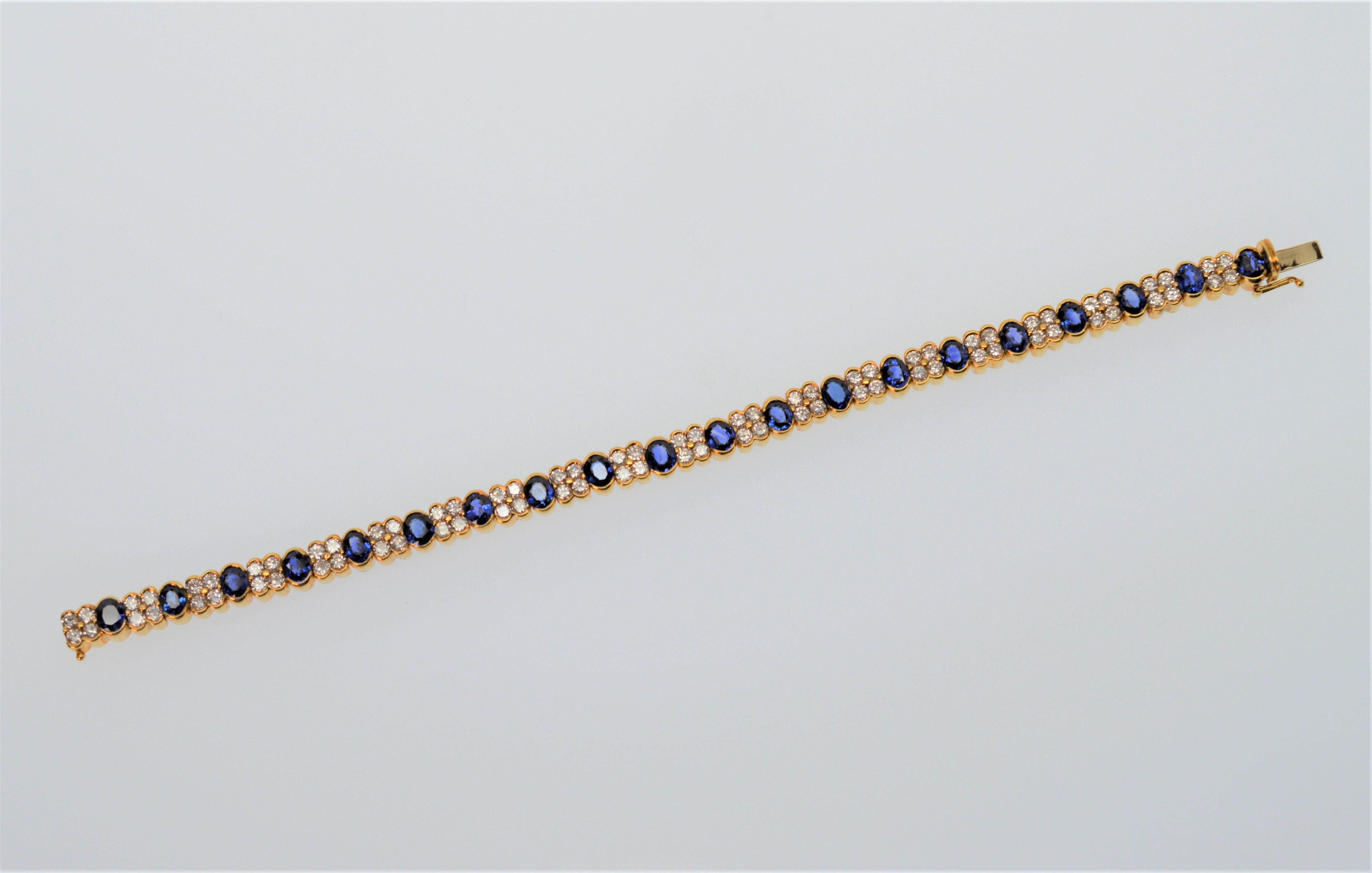 Blue Sapphire & White Diamond 18K Yellow Gold Bracelet 1