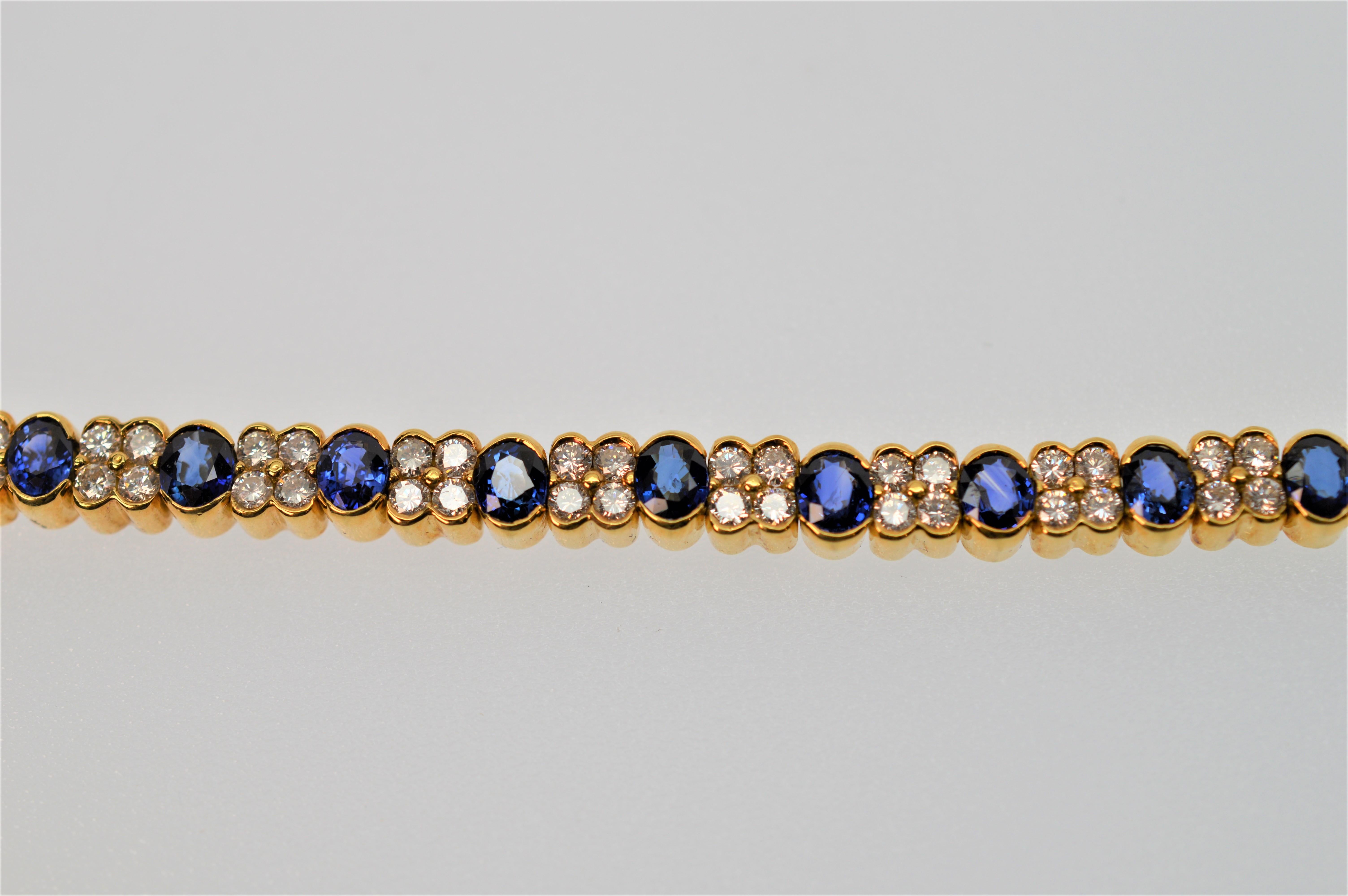 Blue Sapphire & White Diamond 18K Yellow Gold Bracelet 2