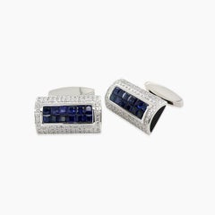 Blue Sapphire White Diamond & Black Onyx 18K White Gold Cufflinks