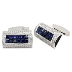 Manschettenknöpfe mit blauem Saphir, weißem Diamant und schwarzem Onyx aus 18 Karat Weißgold