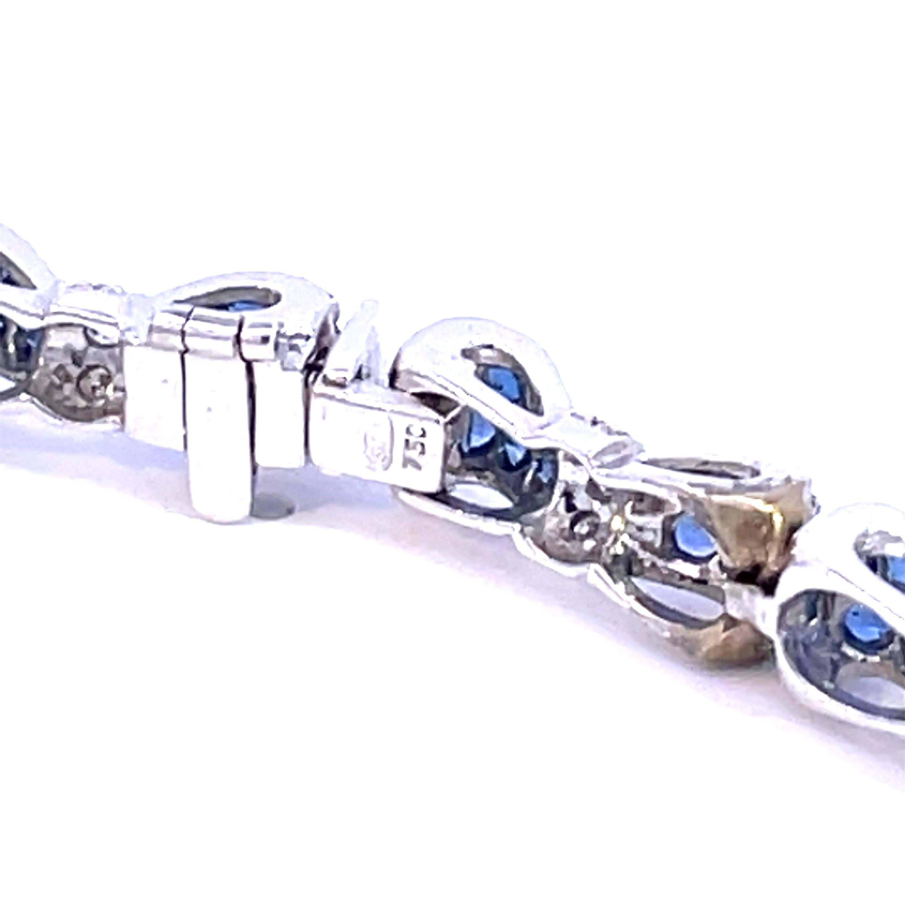 Contemporary Blue Sapphire & White Diamond Bow Tie Bracelet in 18 Karat White Gold  For Sale