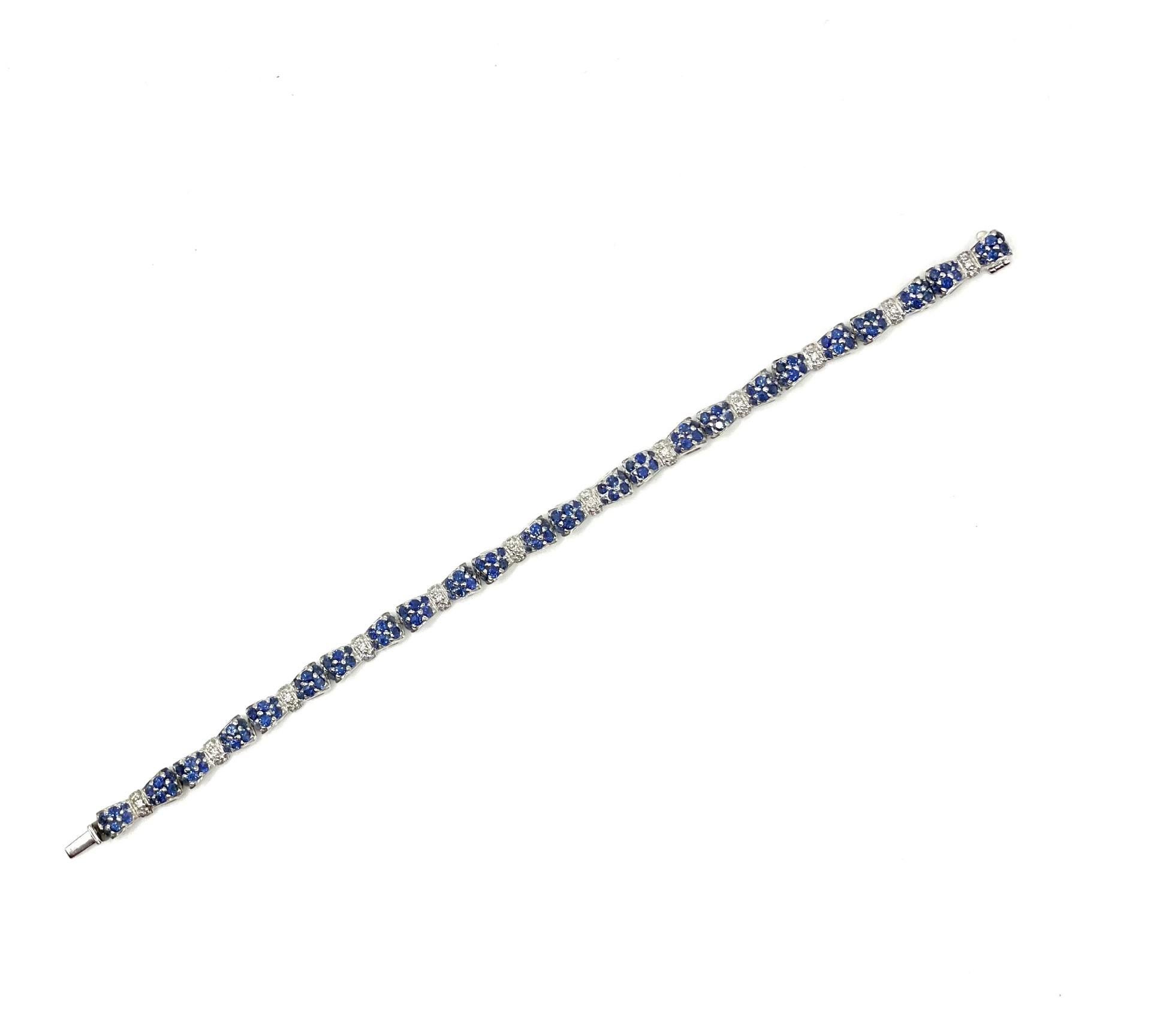Women's Blue Sapphire & White Diamond Bow Tie Bracelet in 18 Karat White Gold  For Sale