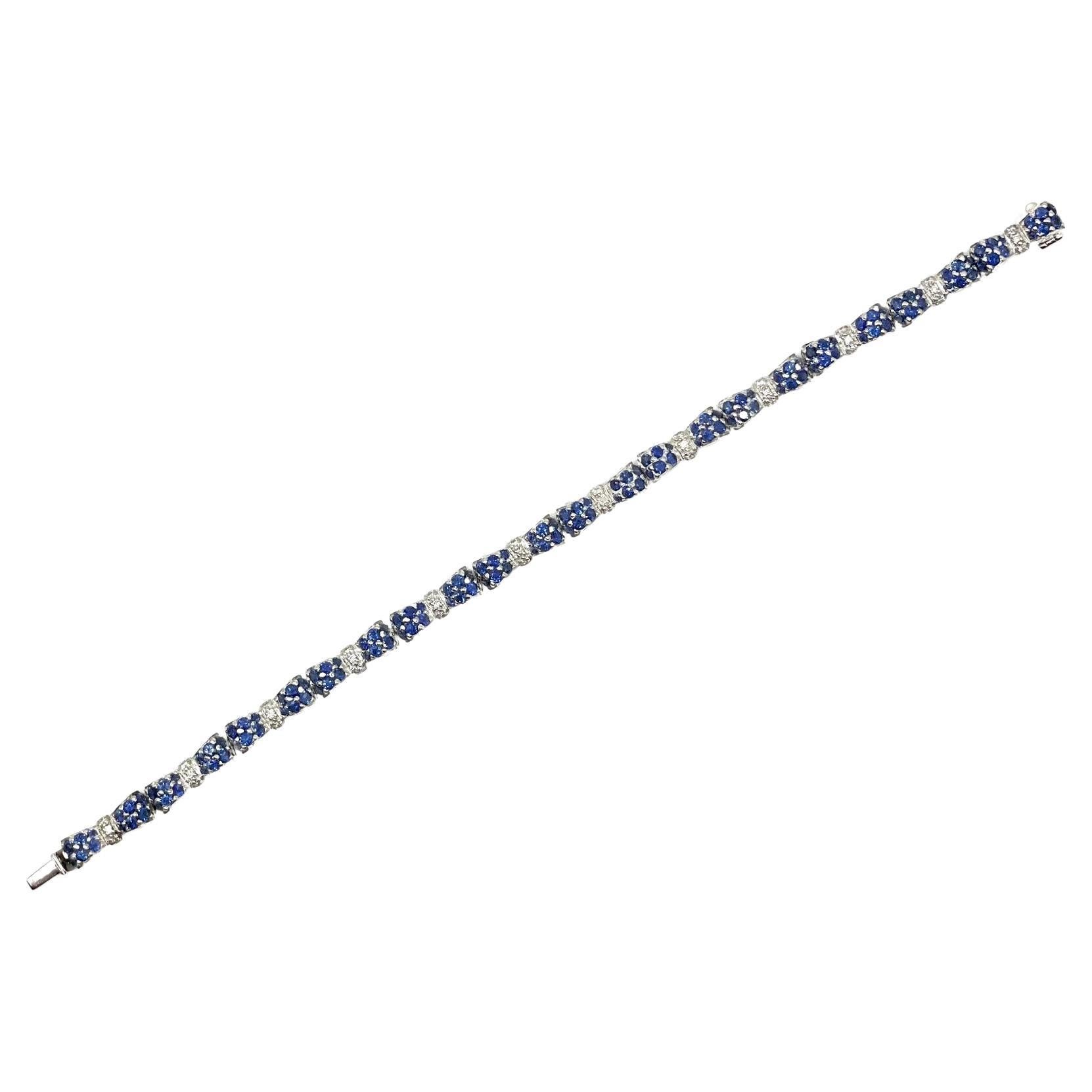 Blue Sapphire & White Diamond Bow Tie Bracelet in 18 Karat White Gold  For Sale