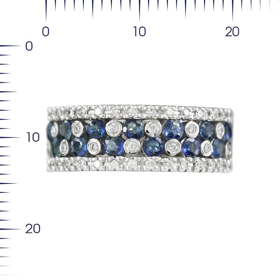 For Sale:  Blue Sapphire White Diamond Classic Combination Band White Gold Ring 2