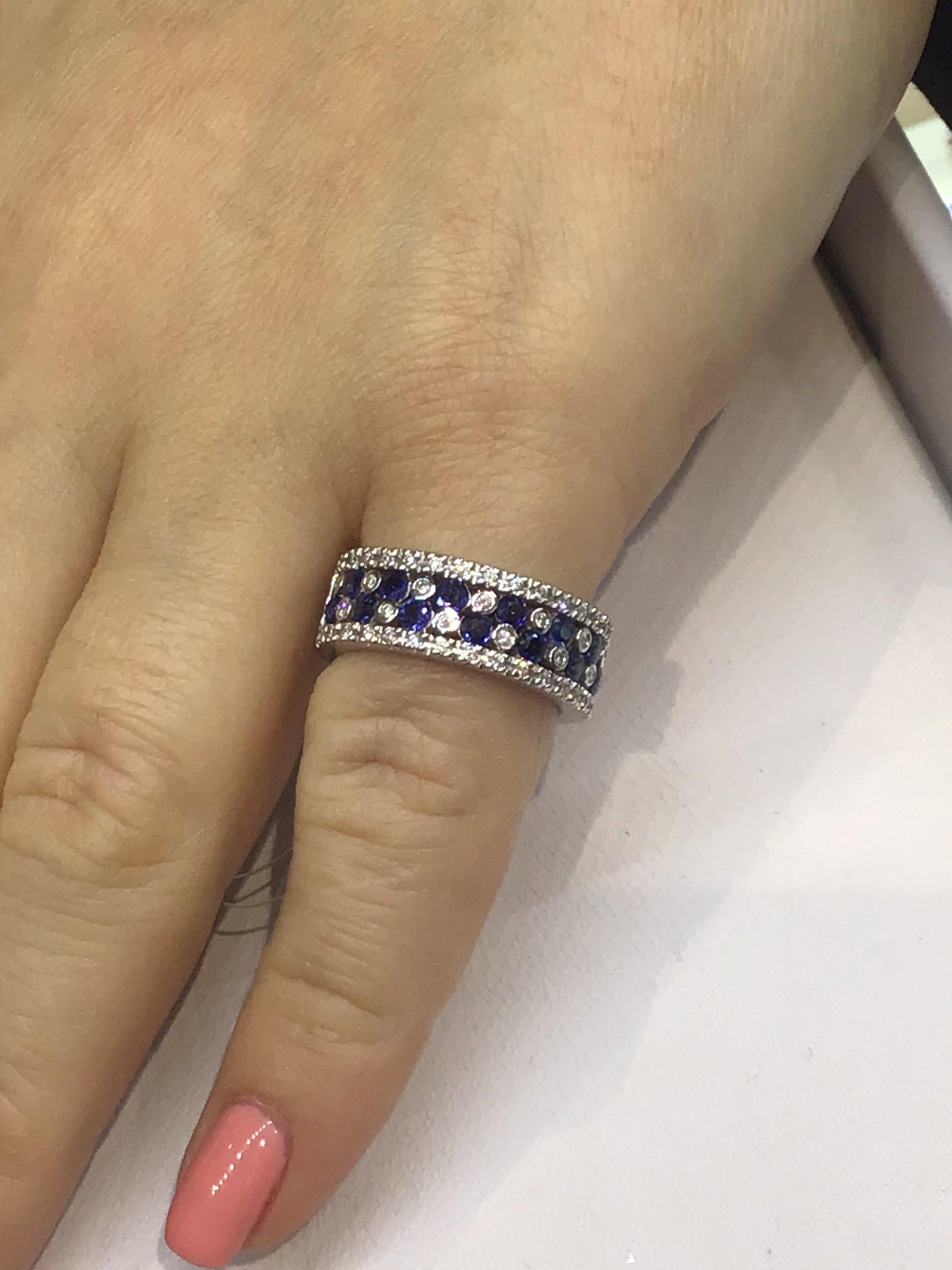 For Sale:  Blue Sapphire White Diamond Classic Combination Band White Gold Ring 3