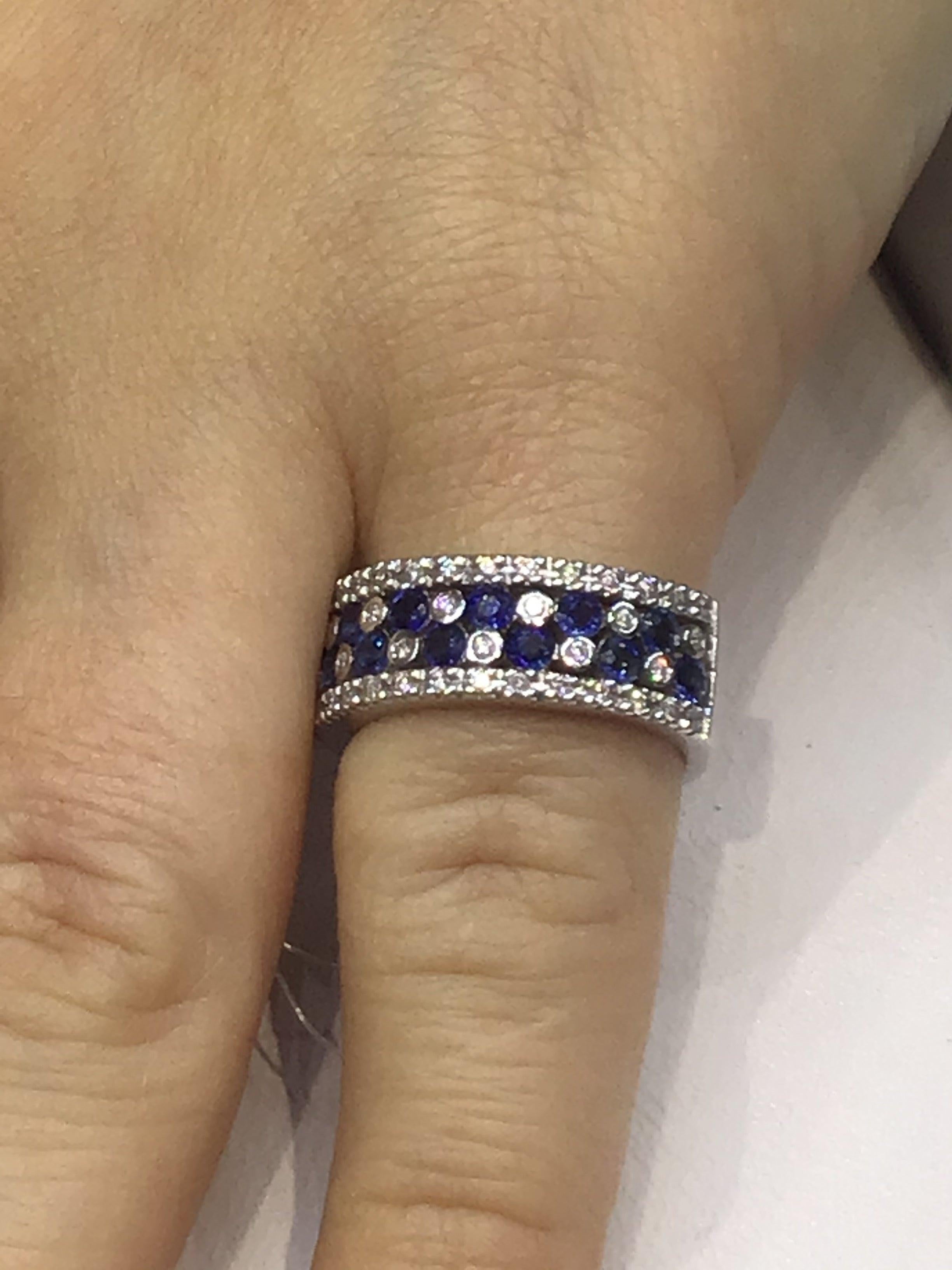 For Sale:  Blue Sapphire White Diamond Classic Combination Band White Gold Ring 5