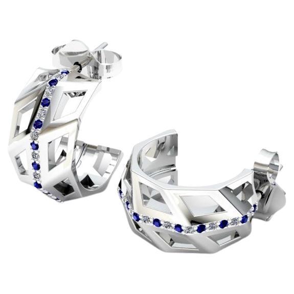 Blauer blauer Saphir Weißer Diamant Elegante Weiße 18K Gold Ohrringe für Her für Him